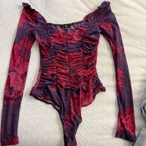 Lulu's Burgundy and Plum Floral Bodysuit